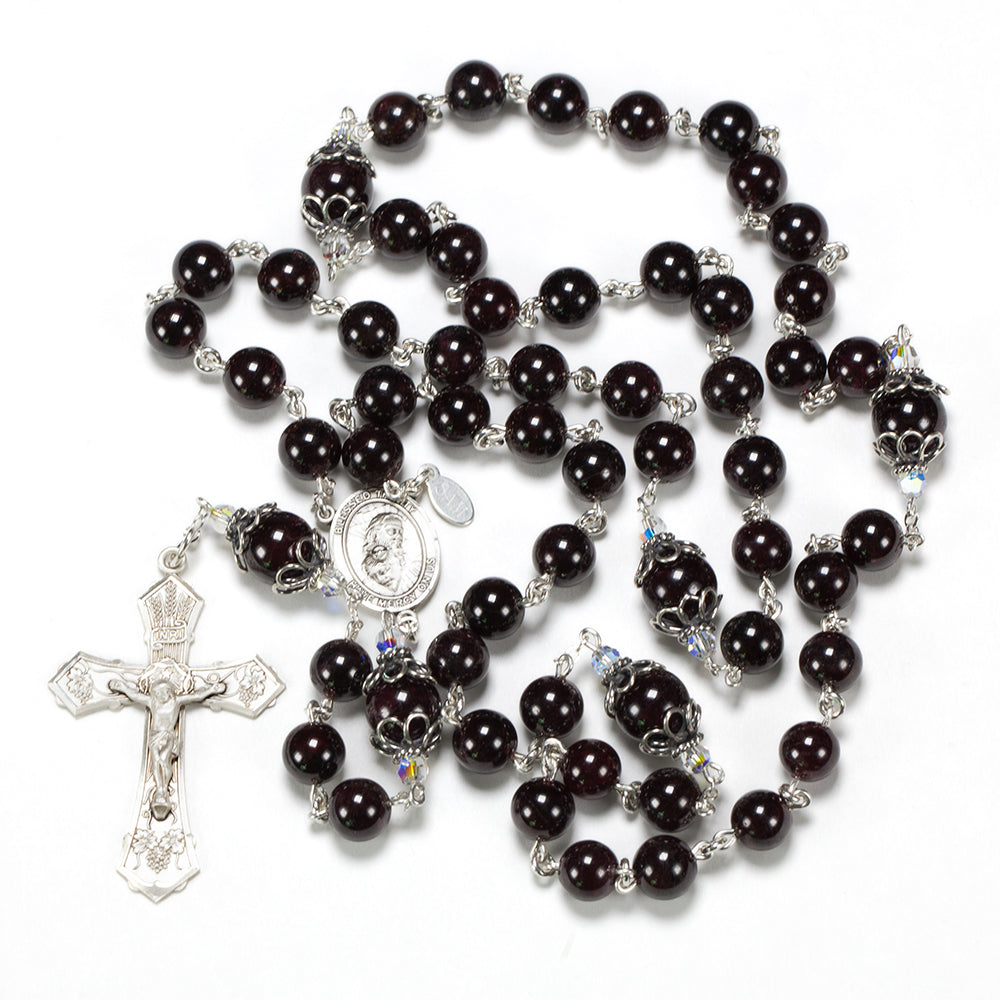 Catholic Women's rosary handmade with garnet stones