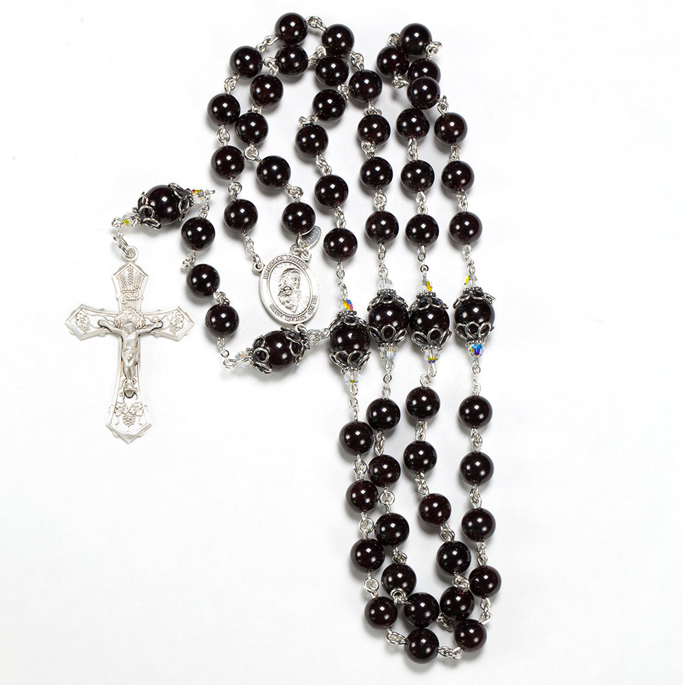 Catholic Women's rosary handmade with garnet stones