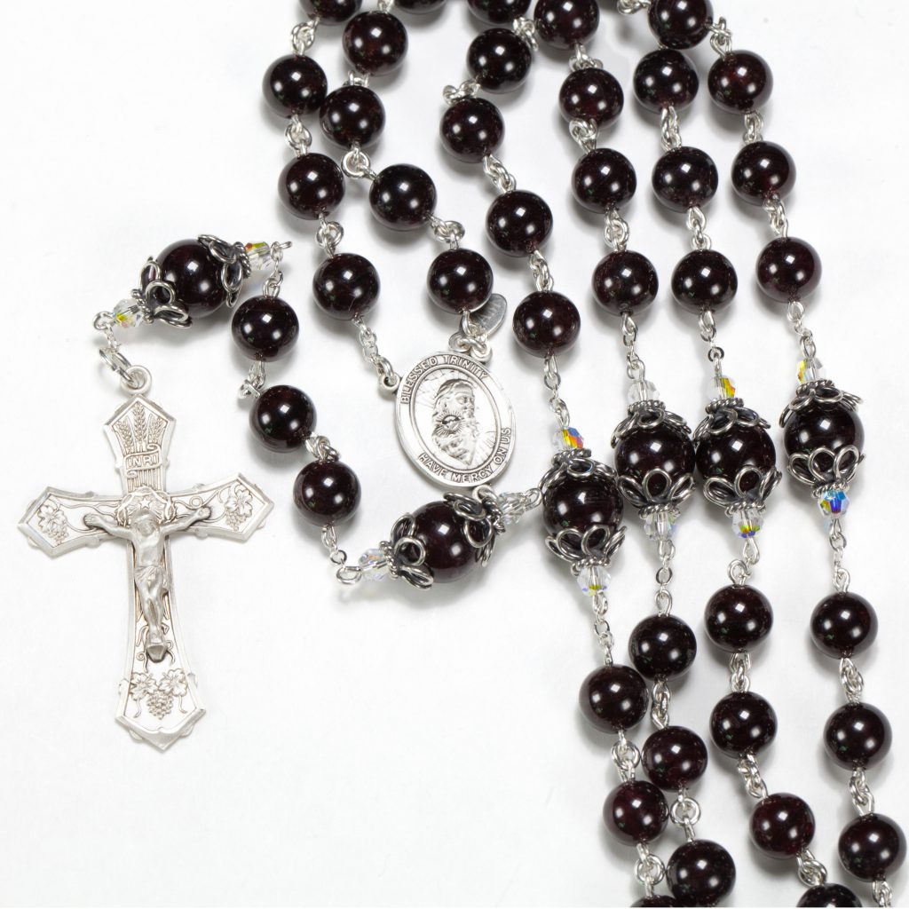 Catholic Women's rosary handmade with garnet stones