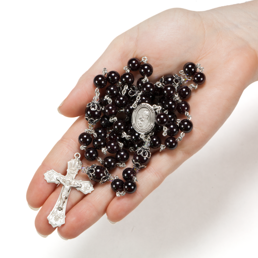 Catholic Women's rosary handmade with garnet stones