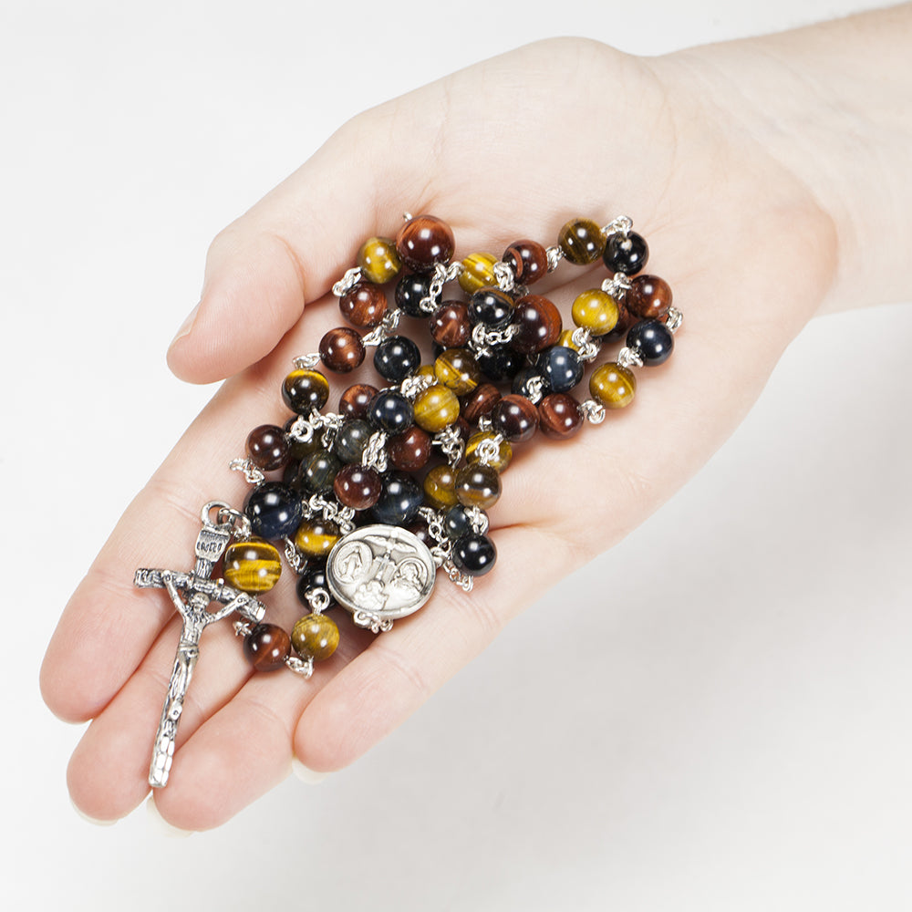 Heirloom Quality Men's Rosary Handmade with Multi-Colored Tiger's Eye Stones