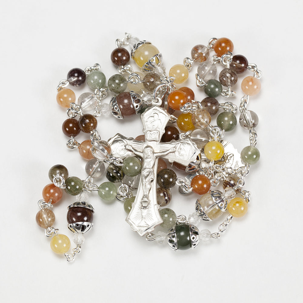 Heirloom Catholic Women's Rosary Handmade with Rutilated Quartz stones