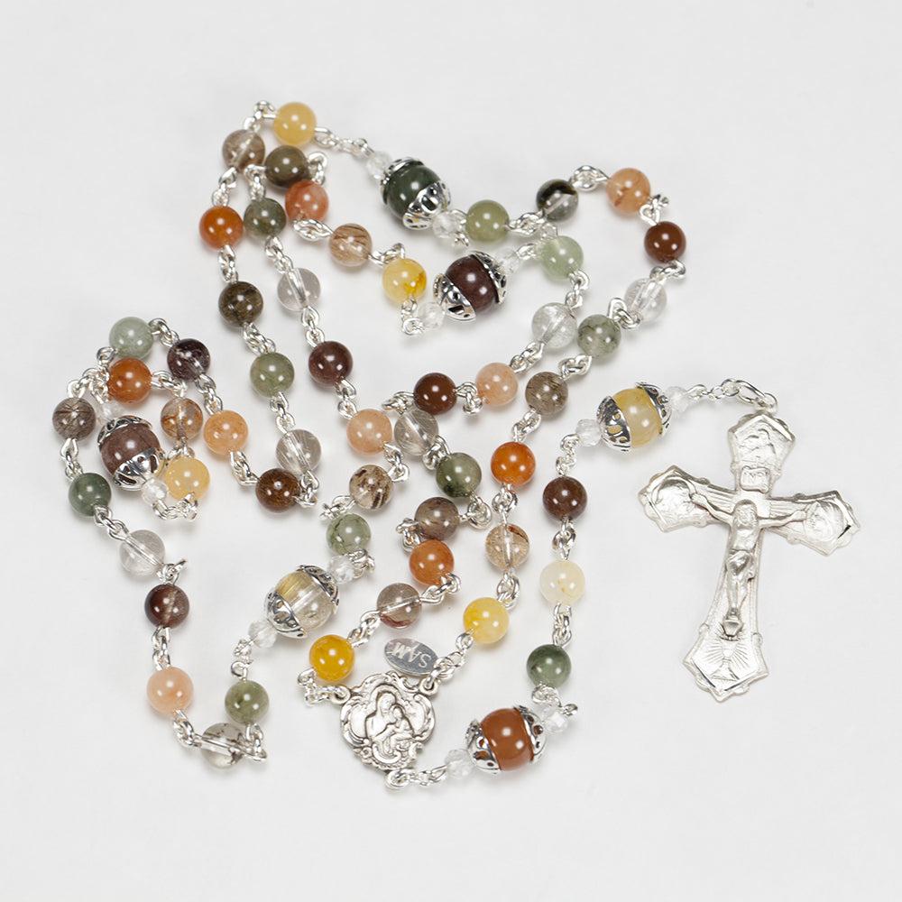 Heirloom Catholic Women's Rosary Handmade with Rutilated Quartz stones