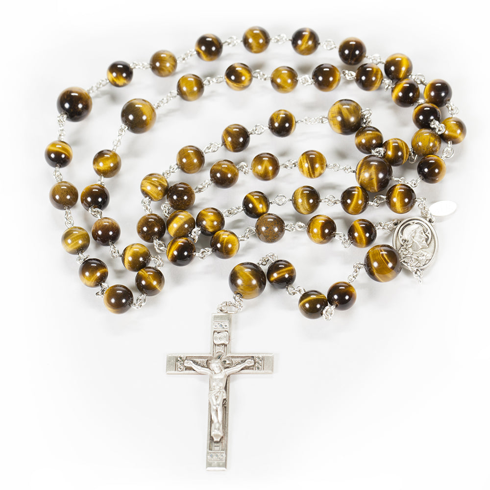 Catholic Man's Rosary with Tigers Eye Stones