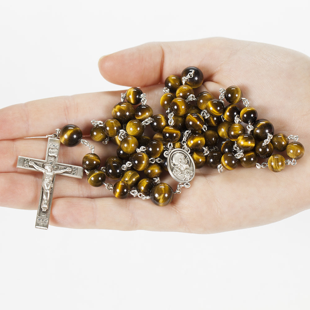 Catholic Man's Rosary with Tigers Eye Stones