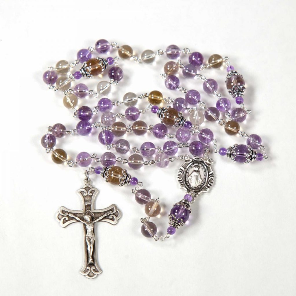Handmade Catholic Rosary with Purple Yellow Ametrine Stones