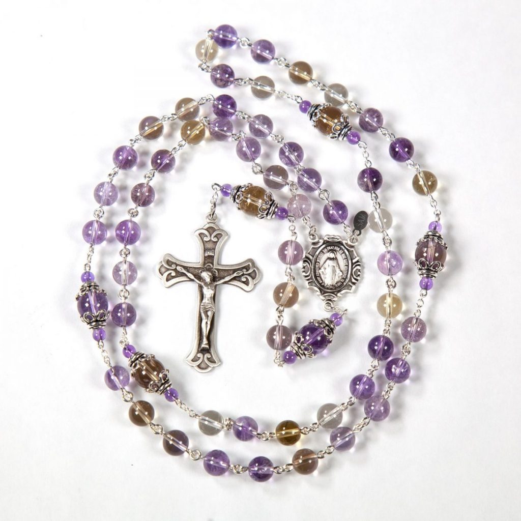 Handmade Catholic Rosary with Purple Yellow Ametrine Stones
