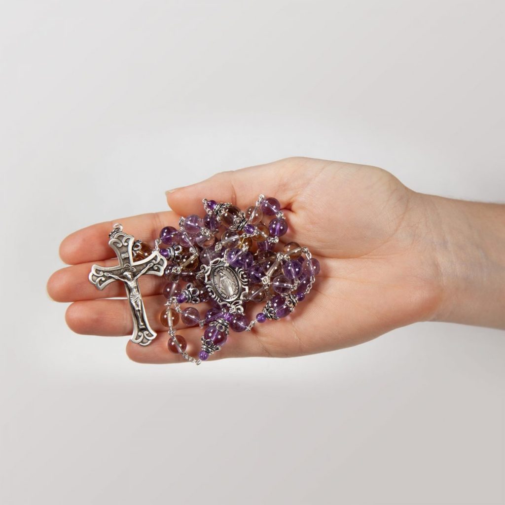 Handmade Catholic Rosary with Purple Yellow Ametrine Stones