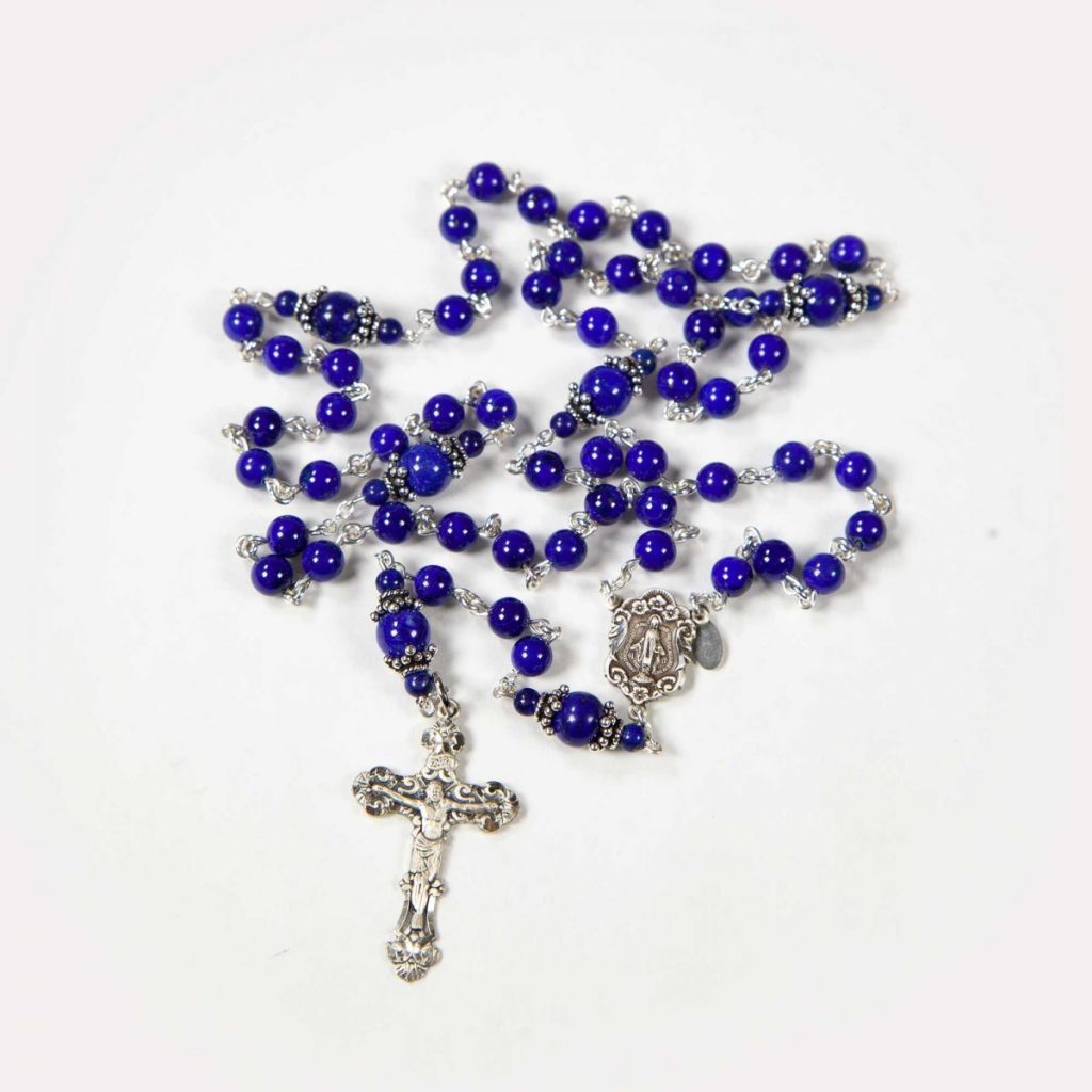 Dainty Women's Rosary Handmade with 6mm Blue Lapis Lazuli beads