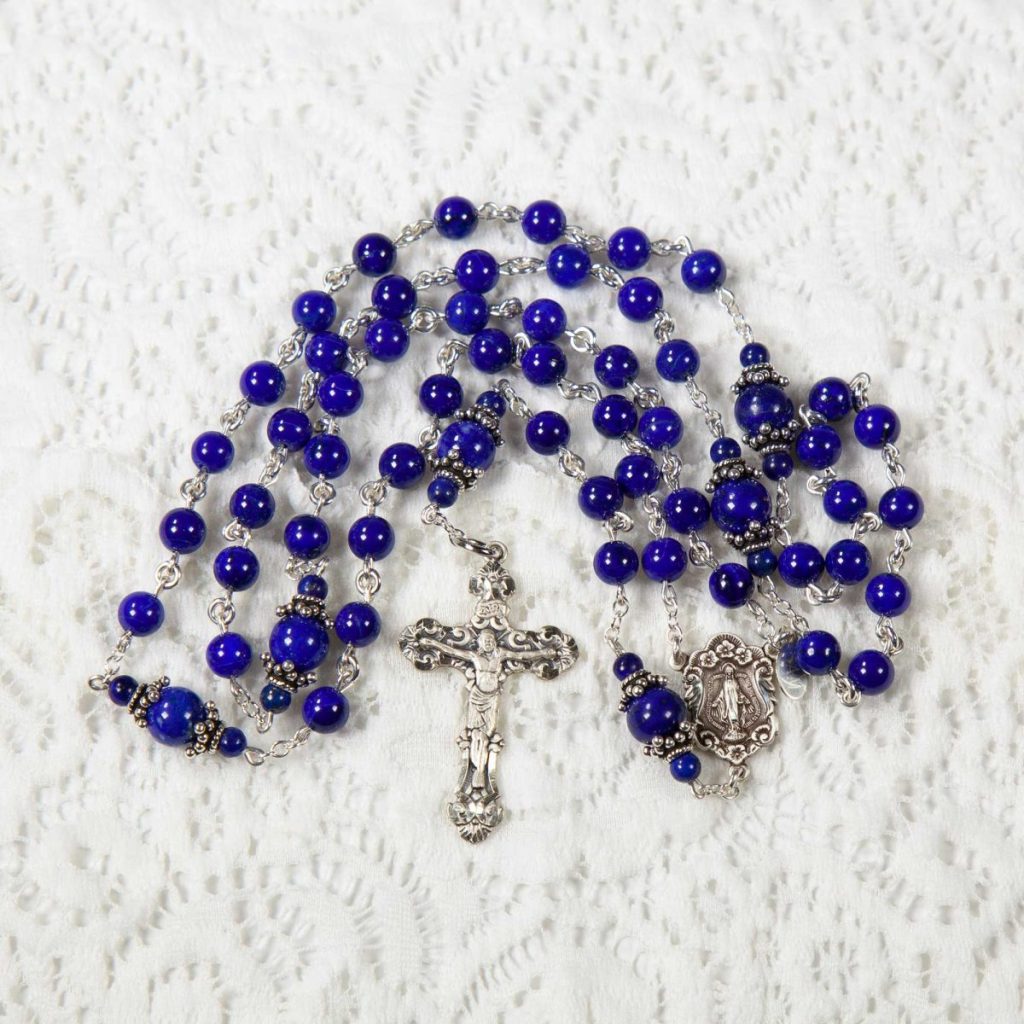 Dainty Women's Rosary Handmade with 6mm Blue Lapis Lazuli beads