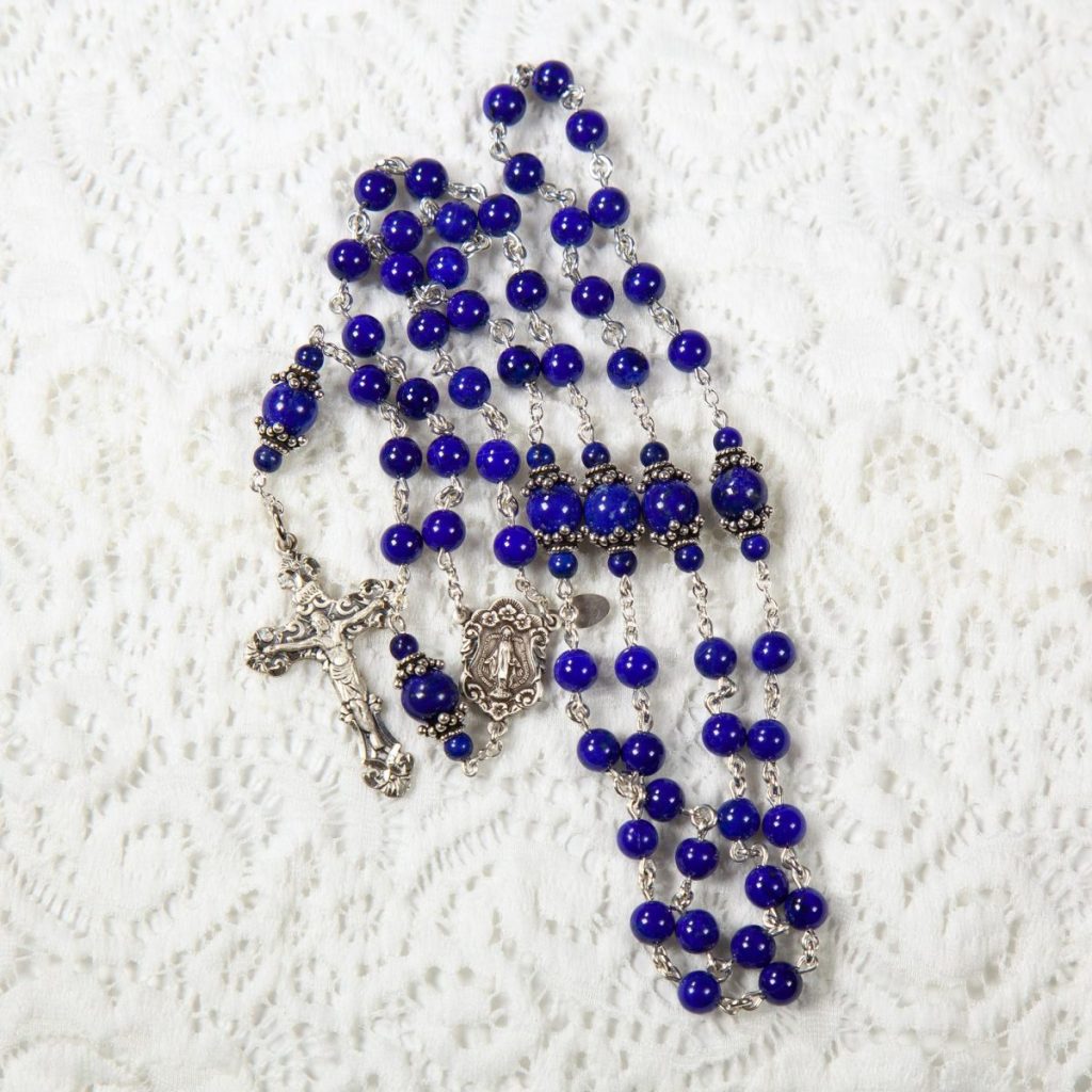 Dainty Women's Rosary Handmade with 6mm Blue Lapis Lazuli beads