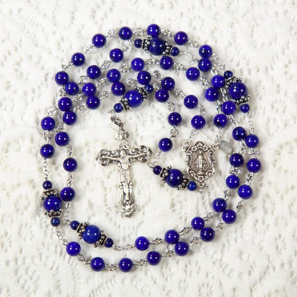 Dainty Women's Rosary Handmade with 6mm Blue Lapis Lazuli beads