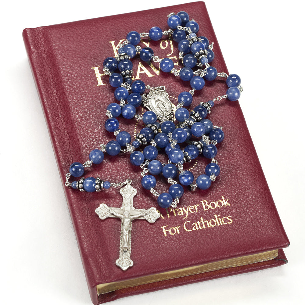 Catholic Women's Rosary Handmade with Kyanite Stones, Bali sterling silver and a Miraculous Medal