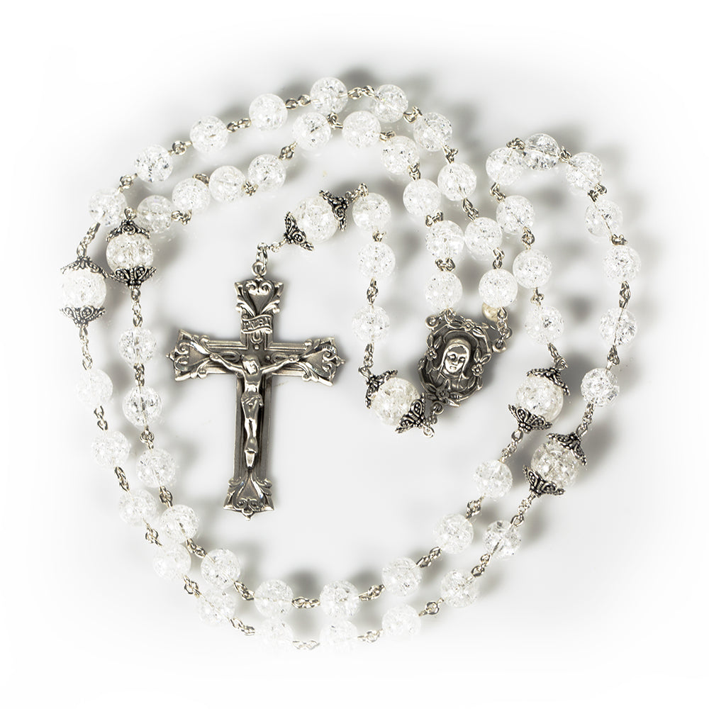 Cracked Crystal Sterling Silver Catholic Womens Rosary