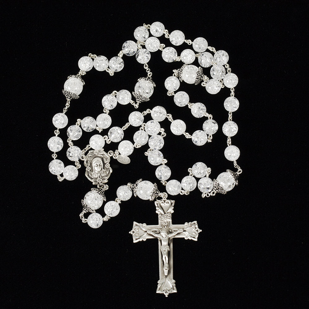 Cracked Crystal Sterling Silver Catholic Womens Rosary