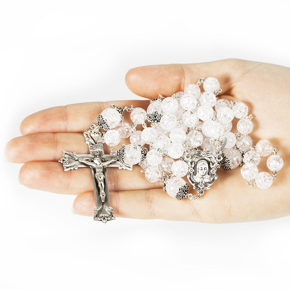 Cracked Crystal Sterling Silver Catholic Womens Rosary