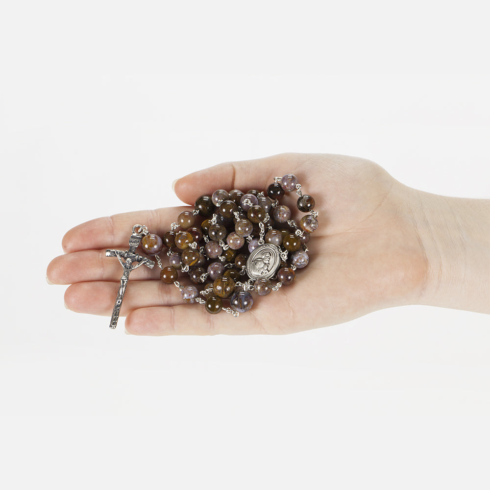 Catholic Men's Rosary with Petersite Tigers Eye