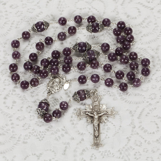 Catholic Women's Rosary handmade with purple lepidolite stones