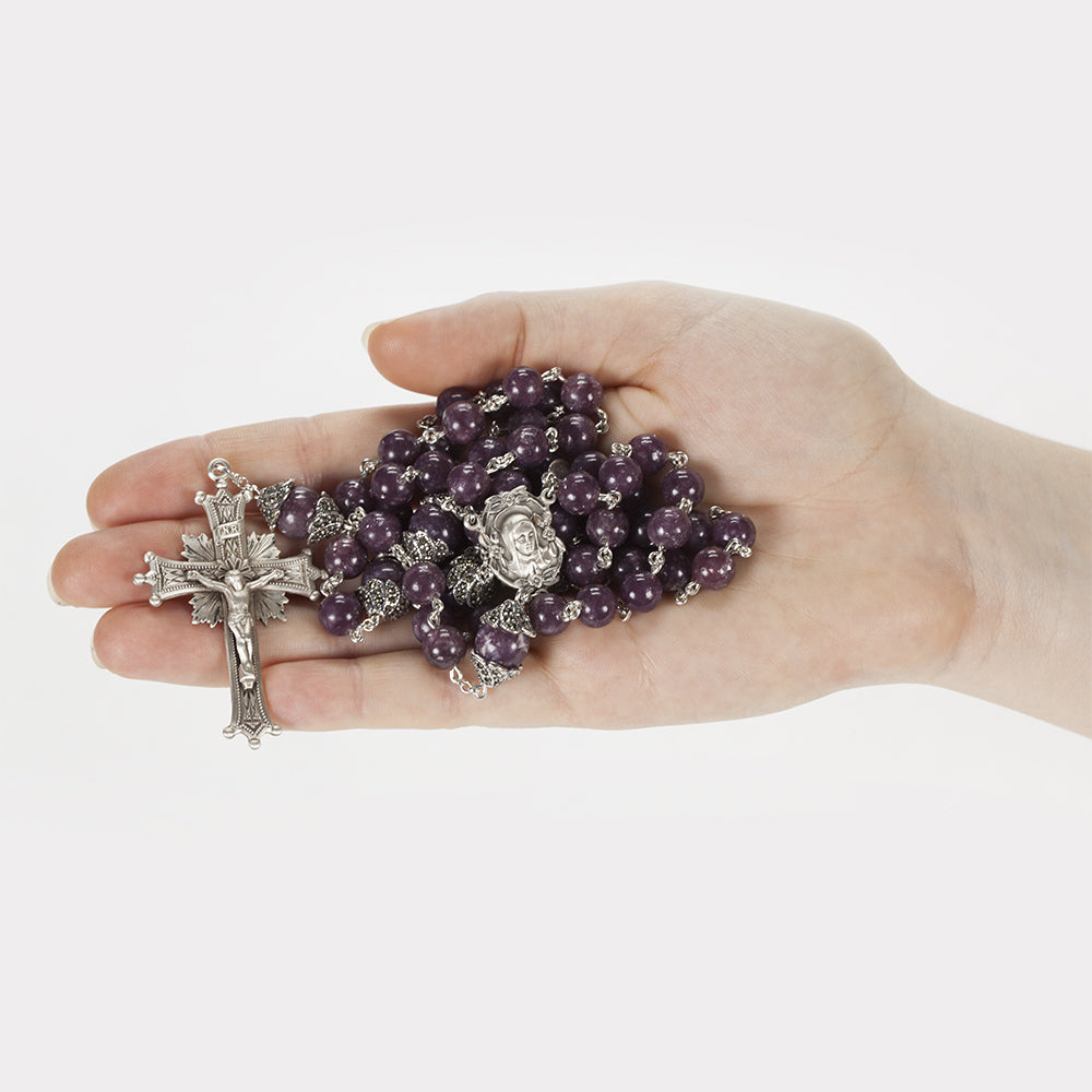 Catholic Women's Rosary handmade with purple lepidolite stones