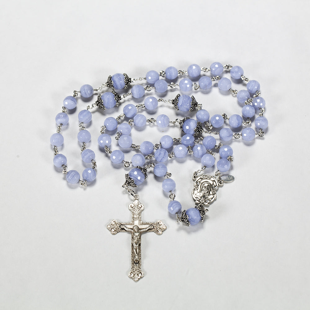 Catholic Womens Rosary Handmade with blue lace agate