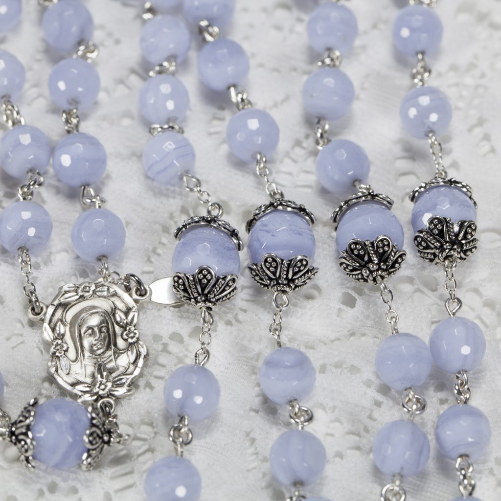 Catholic Womens Rosary Handmade with blue lace agate