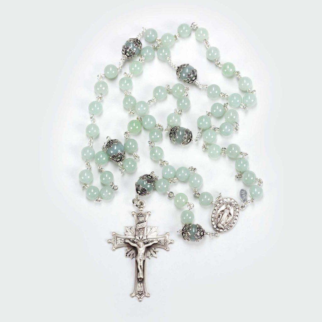 Green Jade Stone Rosary Beads for Catholic Women & Mothers