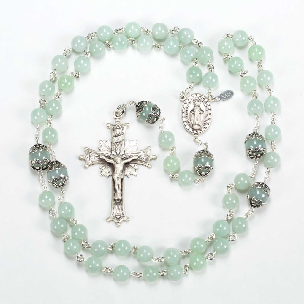 Green Jade Stone Rosary Beads for Catholic Women & Mothers