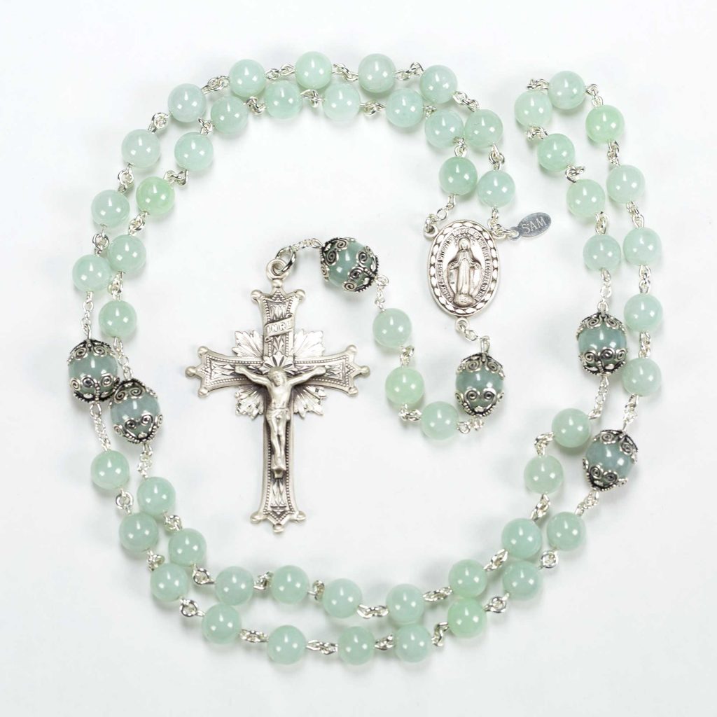 Green Jade Stone Rosary Beads for Catholic Women & Mothers