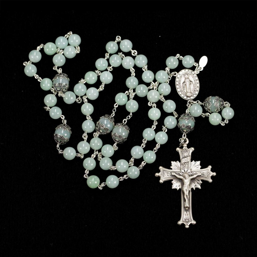 Green Jade Stone Rosary Beads for Catholic Women & Mothers