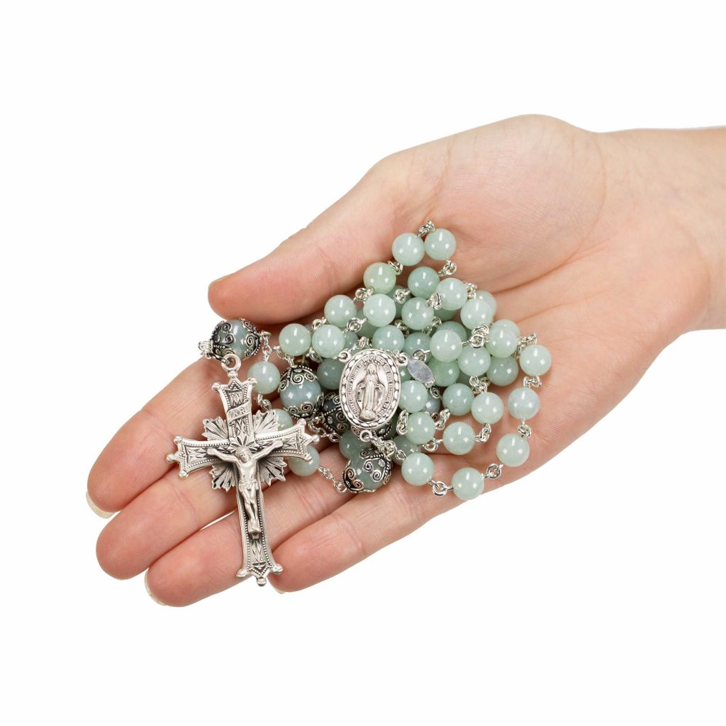 Green Jade Stone Rosary Beads for Catholic Women & Mothers