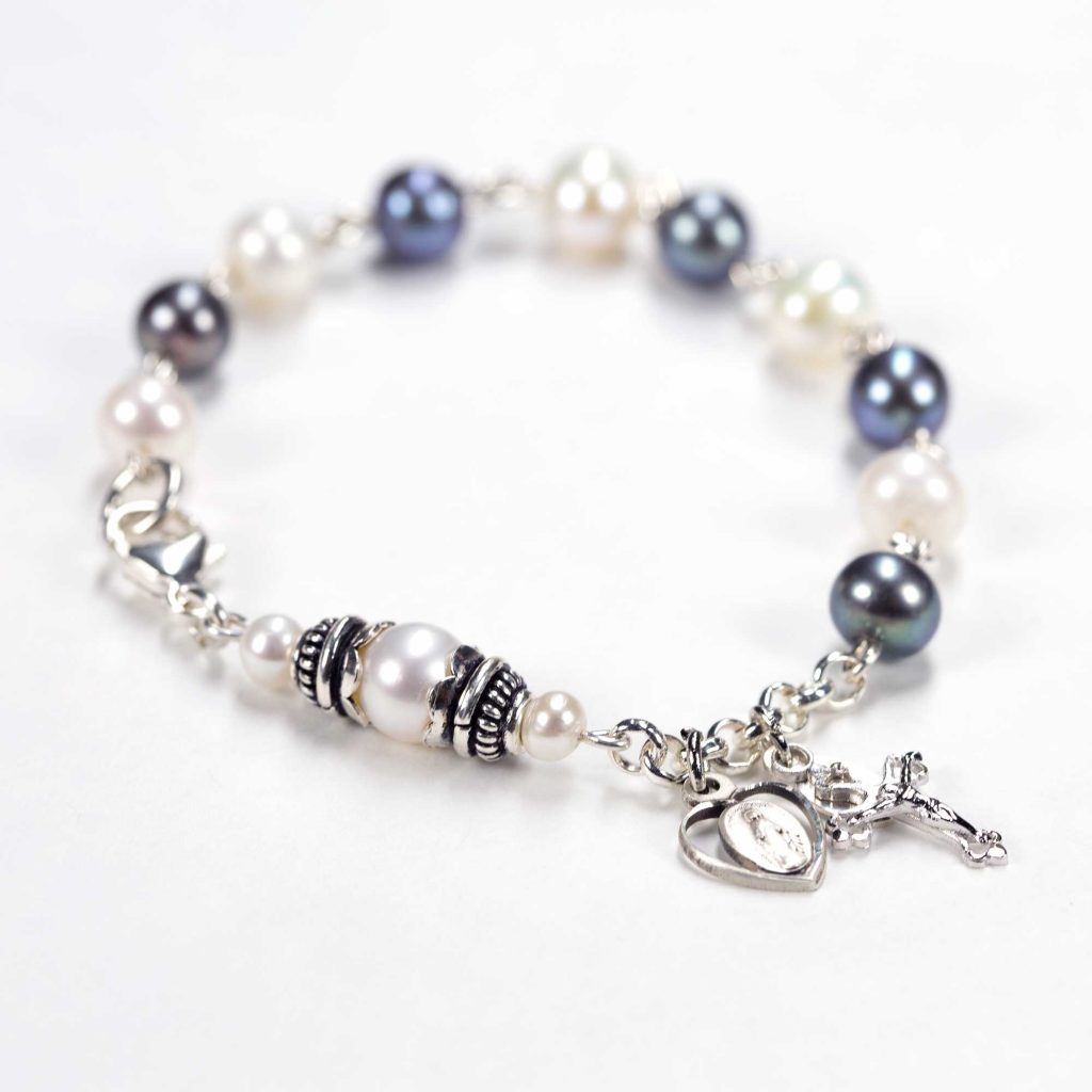 Raven Freshwater Pearl Bracelet Rosary for Catholic Women & Girls