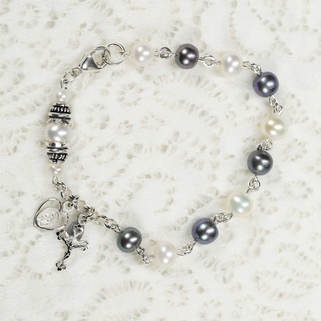 Raven Freshwater Pearl Bracelet Rosary for Catholic Women & Girls