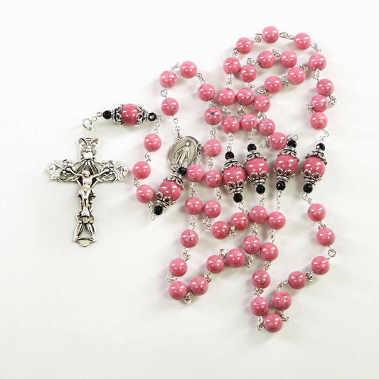 Pink Rhodonite Onyx Rosary
