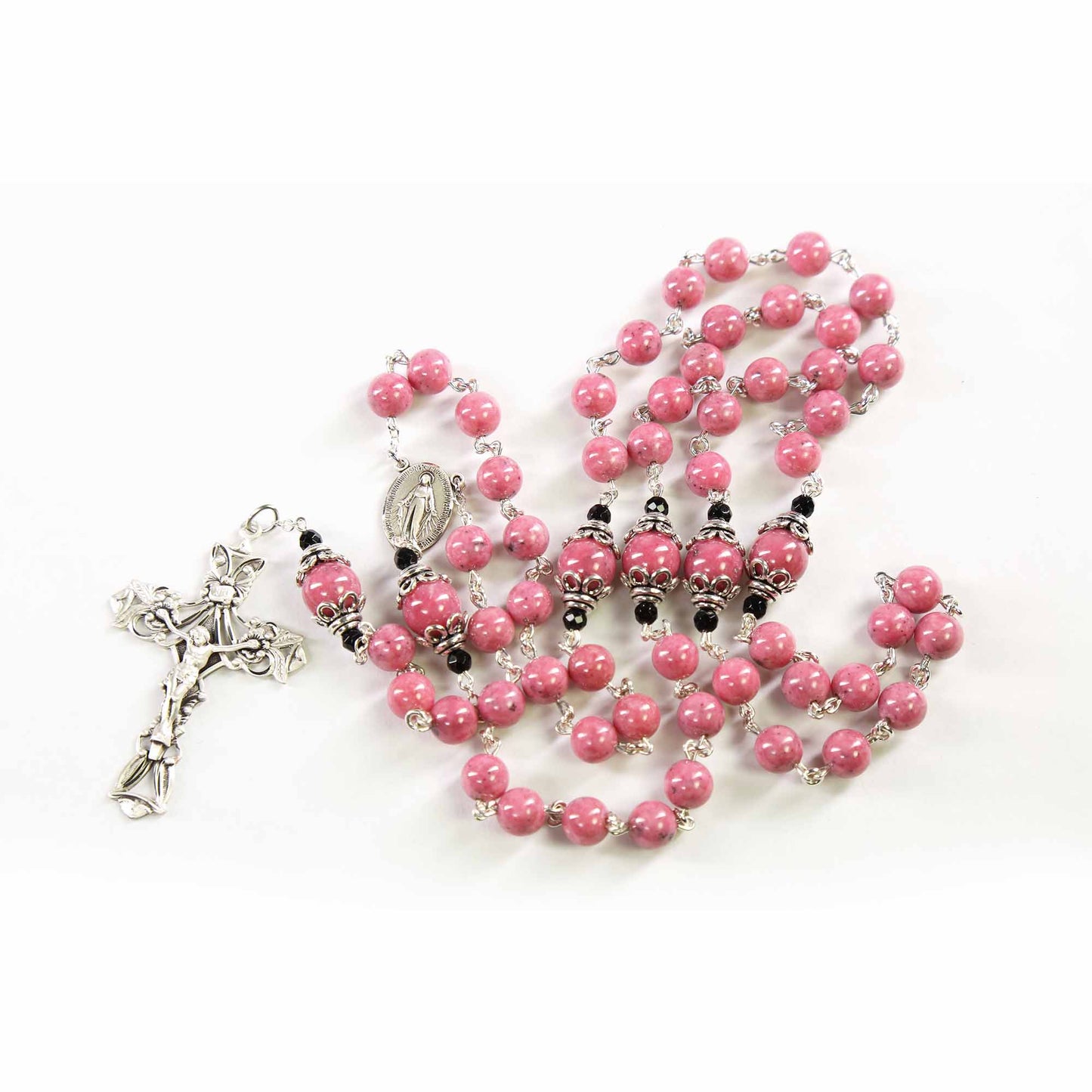 Pink Rhodonite Onyx Rosary