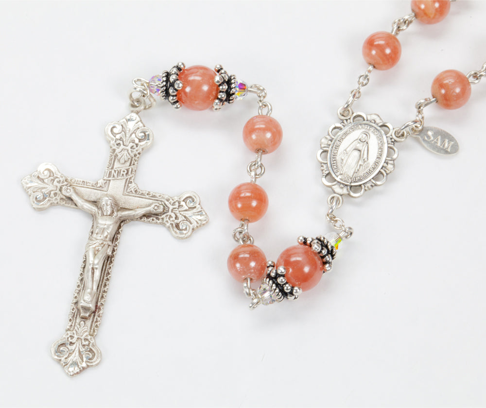 Catholic Women's Rosary Handmade with Rare Pink Rhodochrosite