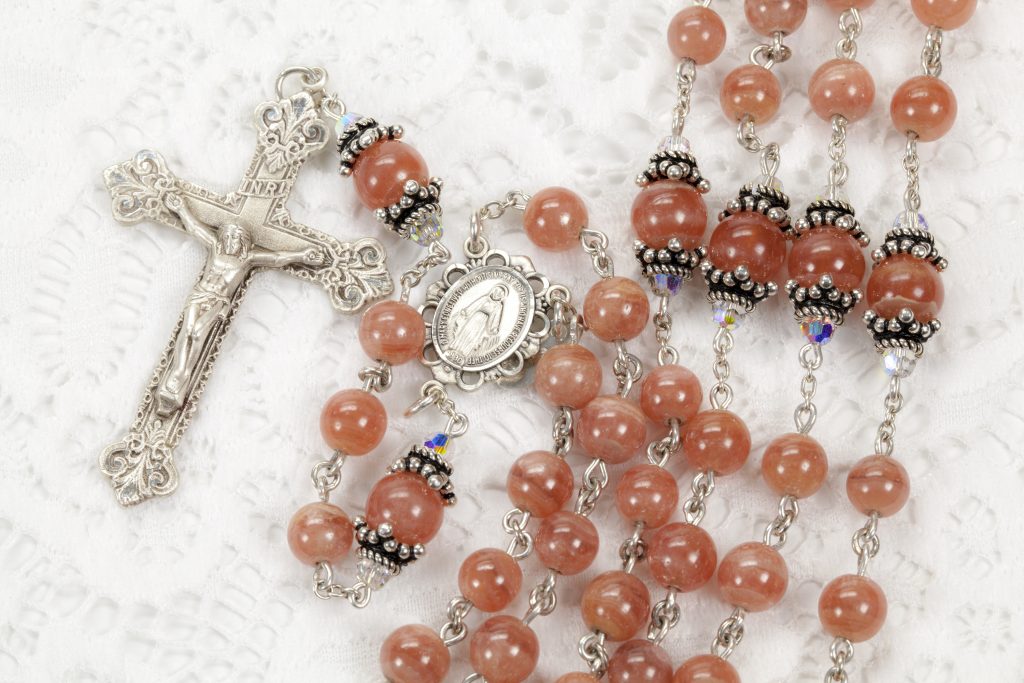 Catholic Women's Rosary Handmade with Rare Pink Rhodochrosite