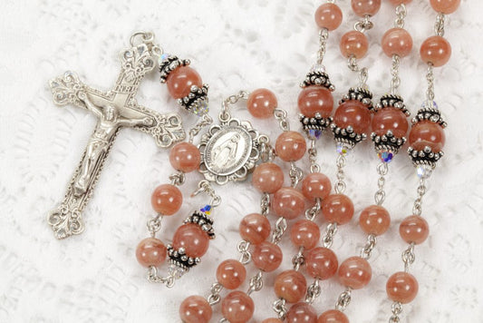 Catholic Women's Rosary Handmade with Rare Pink Rhodochrosite