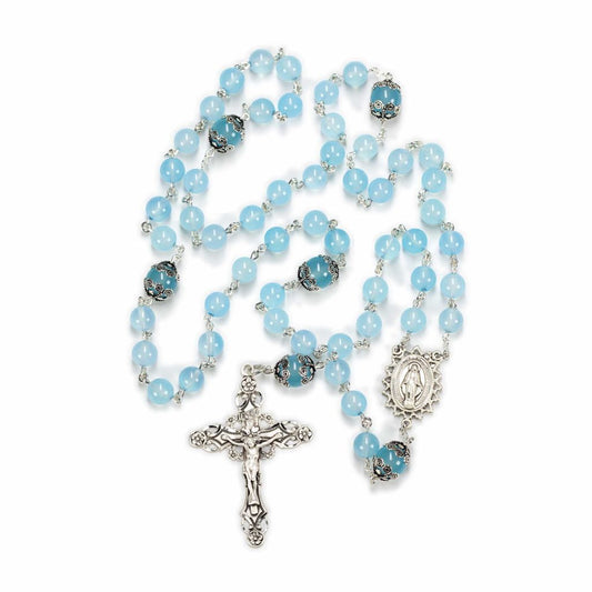 Sea Blue Chalcedony Rosary - Handmade Gift for Catholic Women