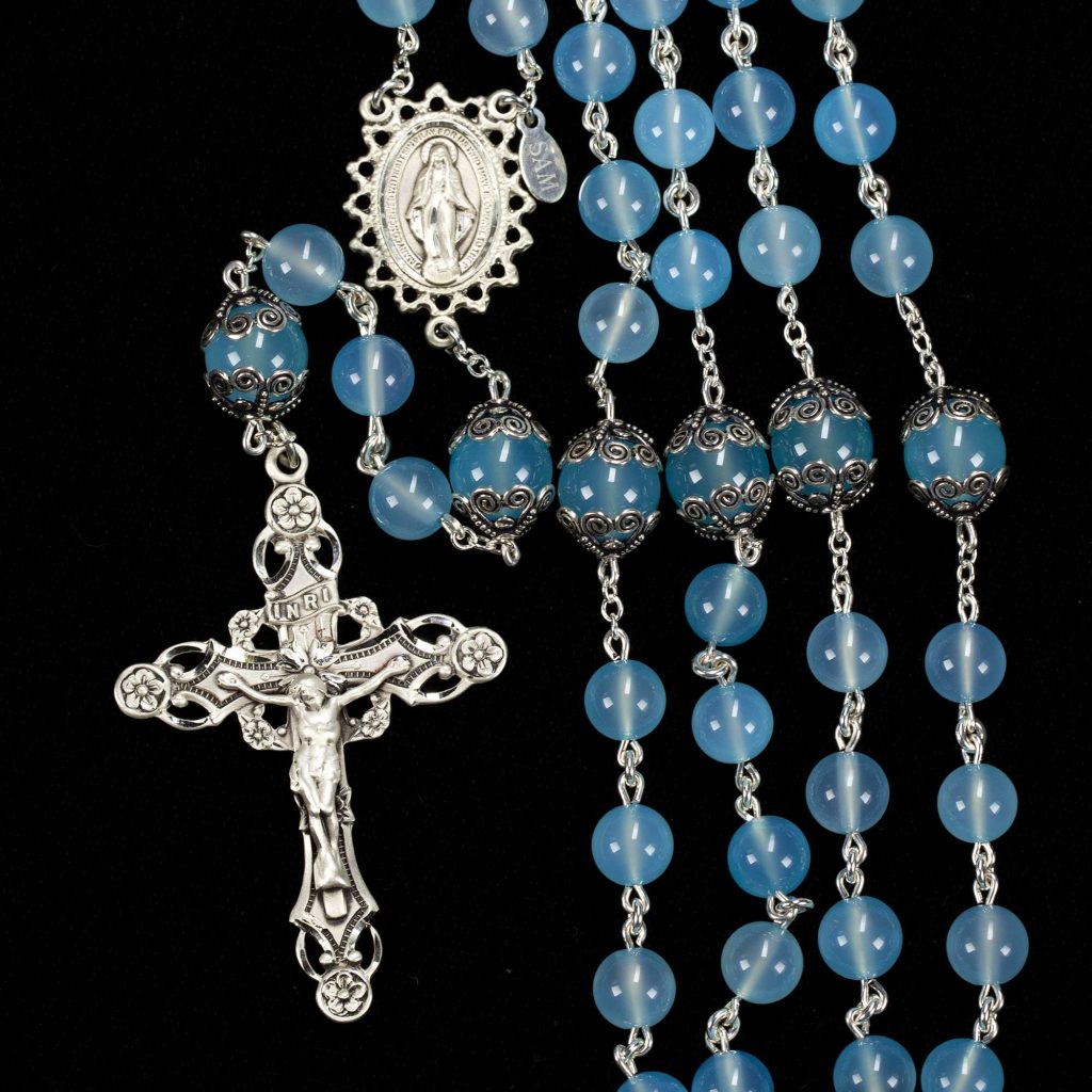 Sea Blue Chalcedony Rosary - Handmade Gift for Catholic Women
