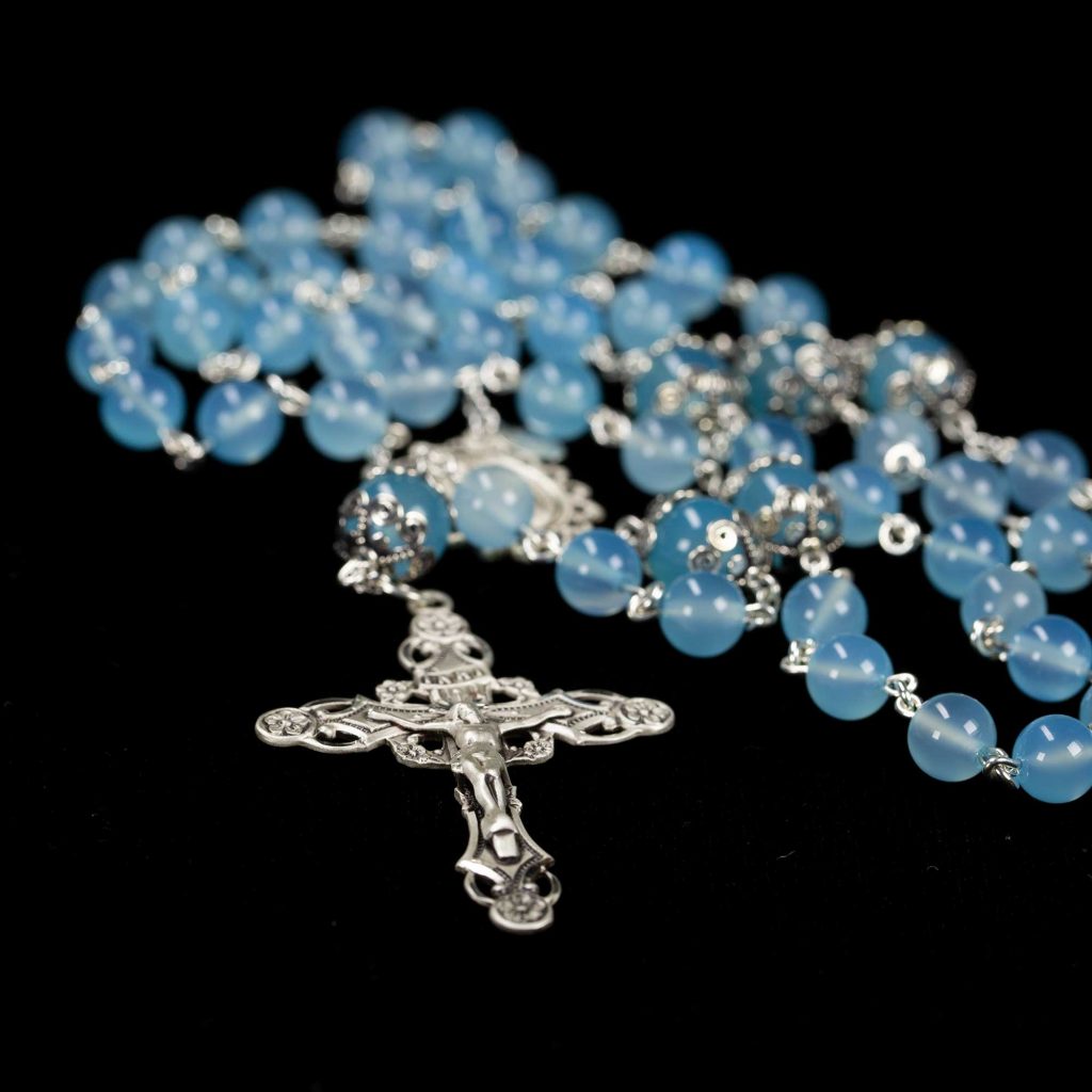 Sea Blue Chalcedony Rosary - Handmade Gift for Catholic Women