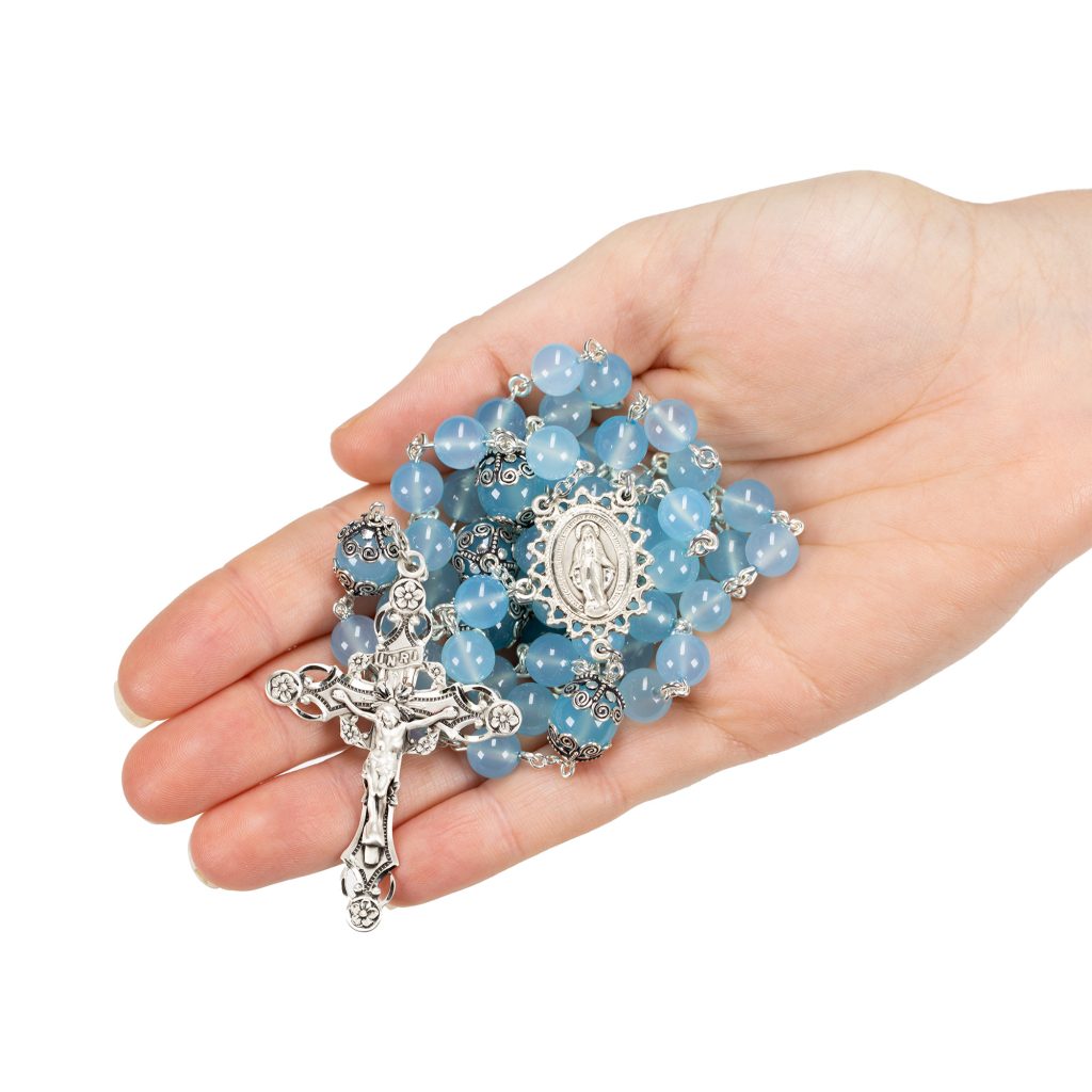 Sea Blue Chalcedony Rosary - Handmade Gift for Catholic Women