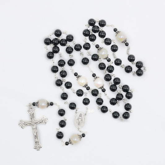 Black and White Onyx & Pearl- White for Grace and Purity, Black for Repentance