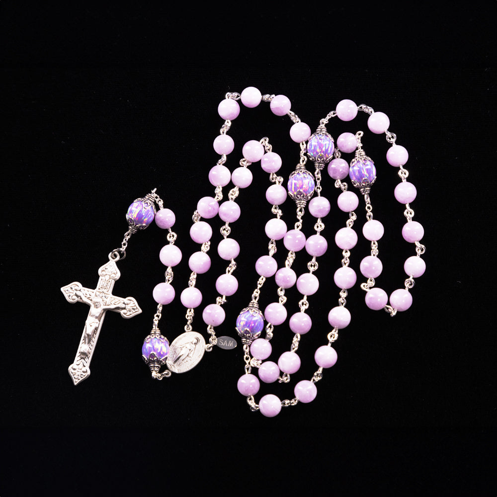 Pink Kunzite & Opal Rosary