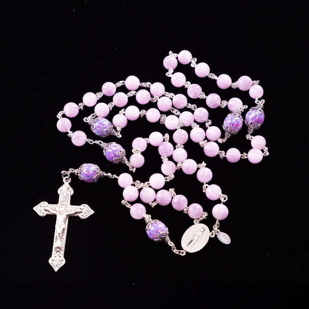 Pink Kunzite & Opal Rosary
