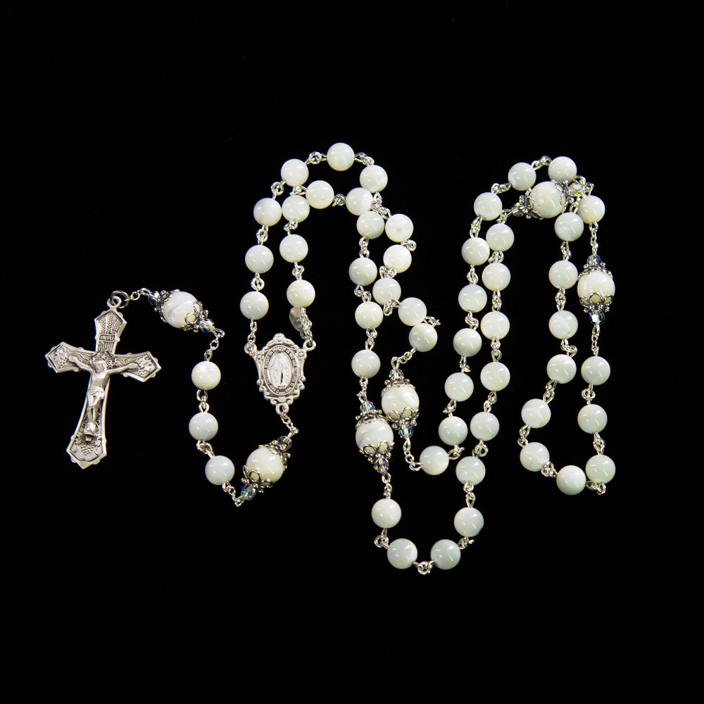 Holy Spirit mother of pearl single decade rosary beads with large Holy –  Unique Rosary Beads