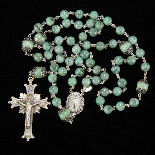 Natural, Green Emerald Rosary, Handmade with Green Emerald Beads and Sterling Silver