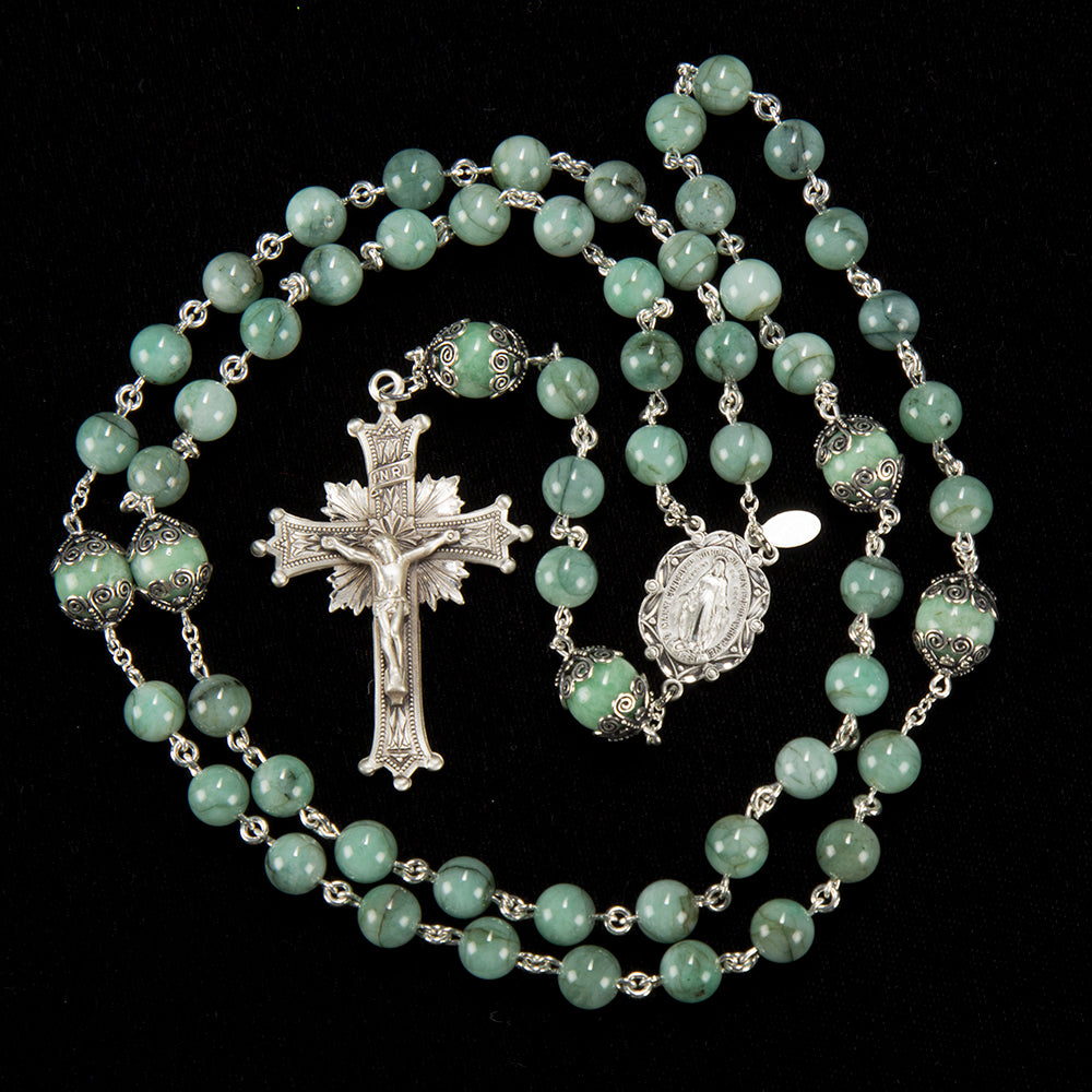 Natural, Green Emerald Rosary, Handmade with Green Emerald Beads and Sterling Silver