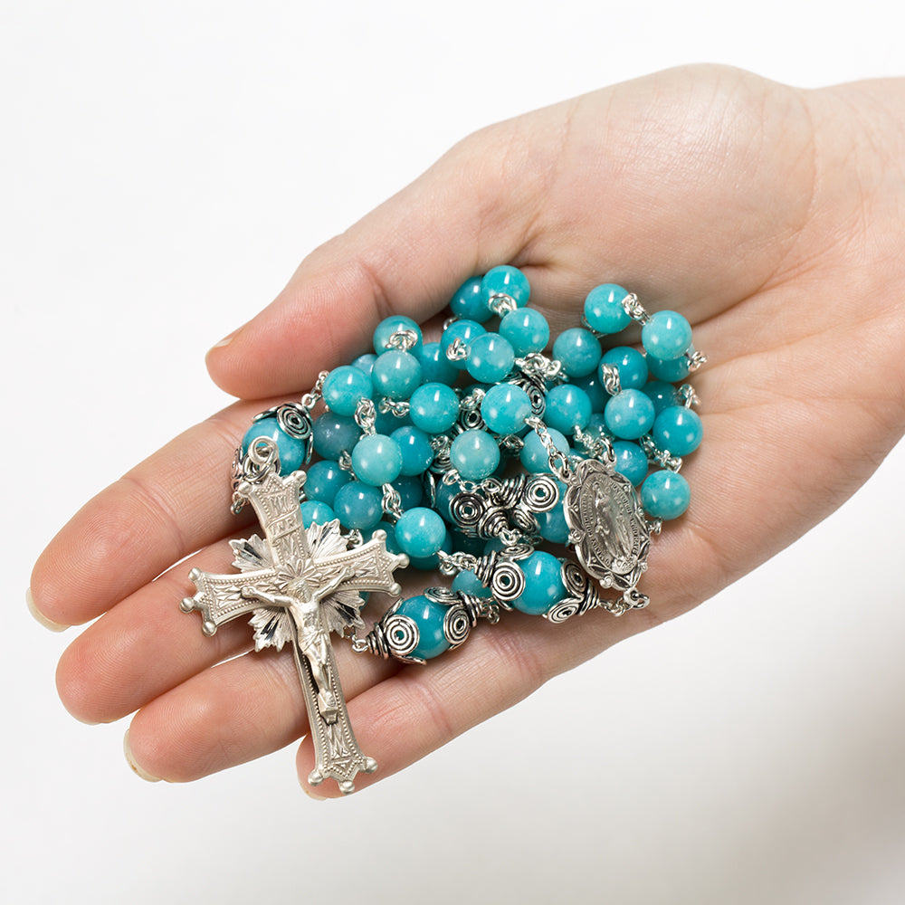 Catholic Women's Rosary Handmade with Amazonite Beads