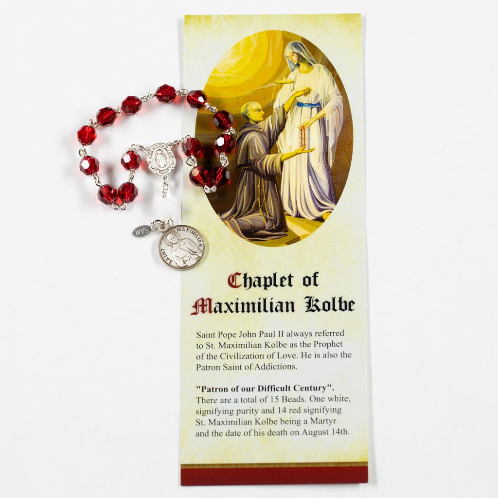 St. Maximilian Kolbe Chaplet, Sterling Silver with Prayer Card