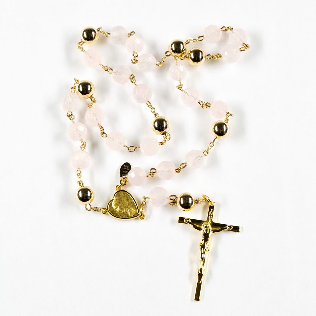 Rose Quartz Chaplet of Virtues with Custom Designed Prayer Card